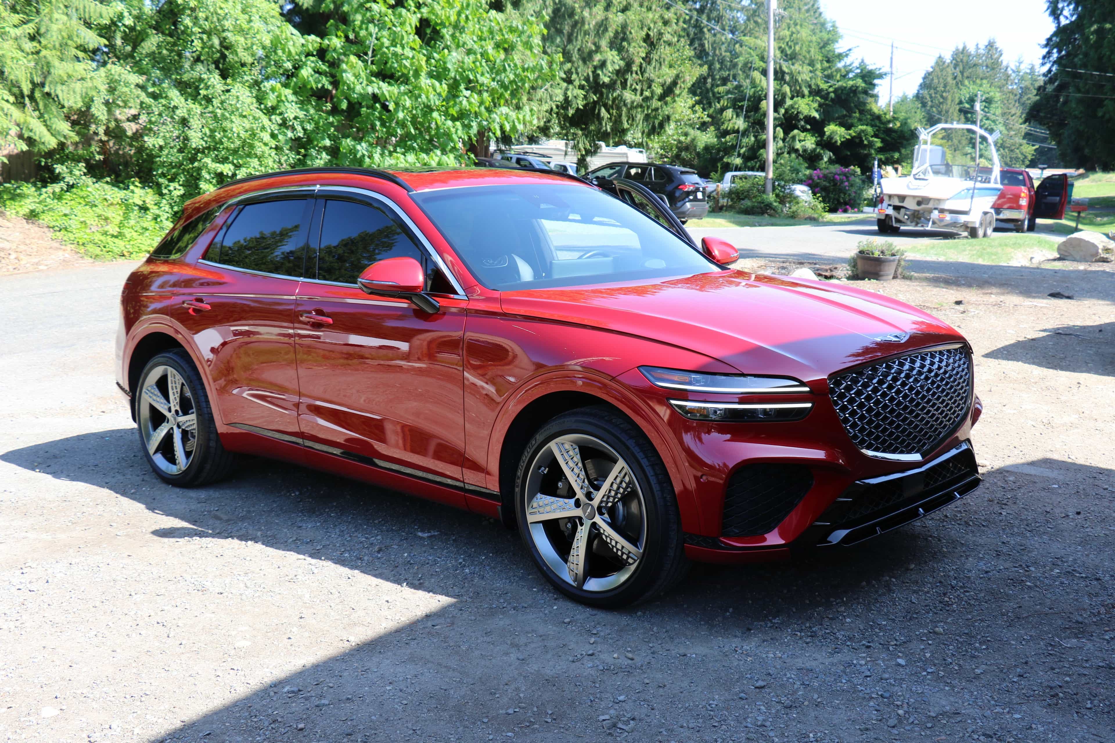 Front Right view of Ceramic Coated Infinity Genesis in the sun