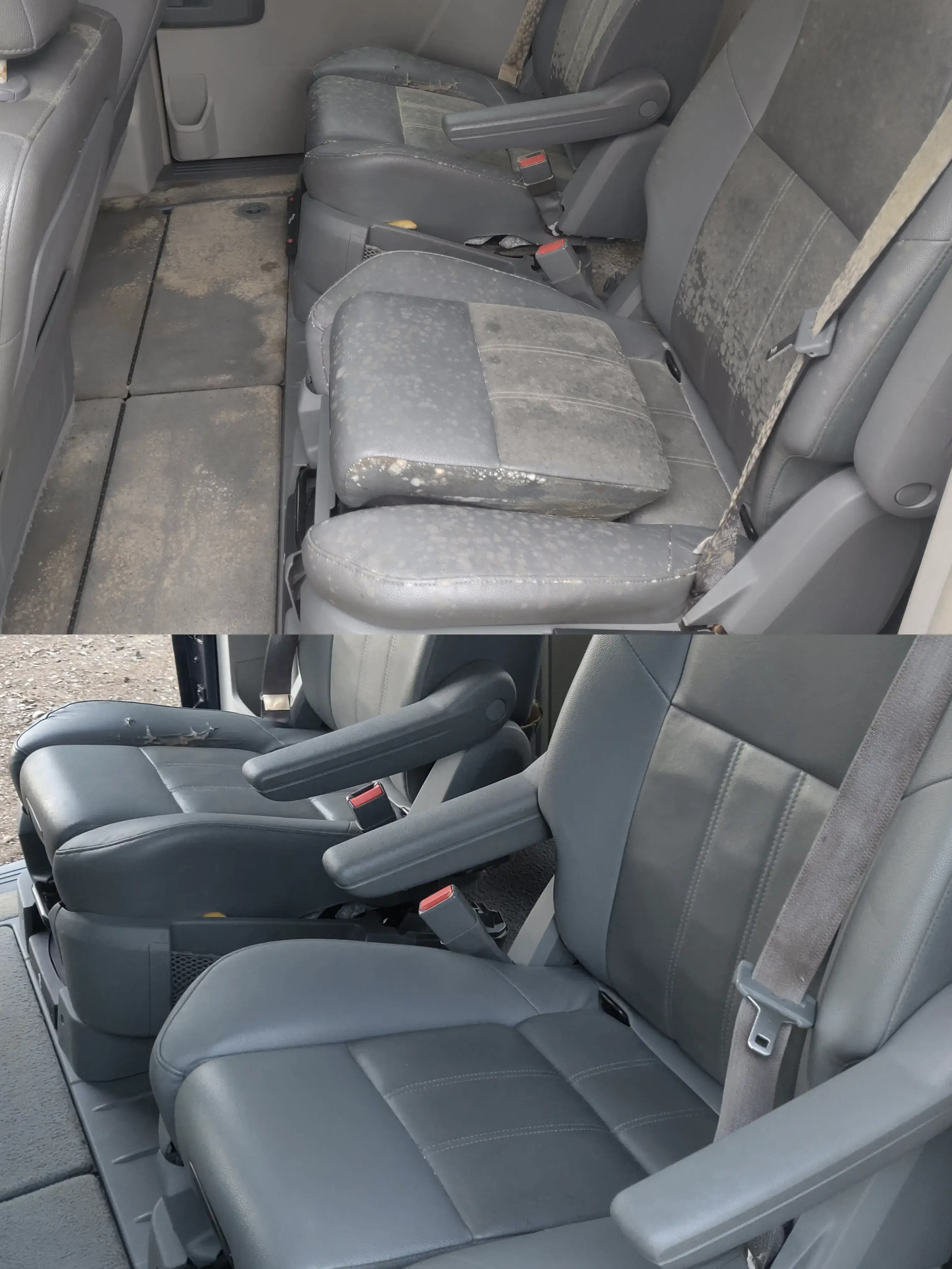 Moldy rear van seat before and after